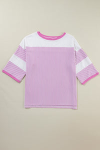 Online White Stripe Patchwork Bracelet Sleeve Plus Size T Shirt