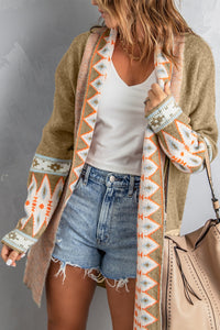 Online Orange Printed Aztec Print Open Front Knitted Cardigan