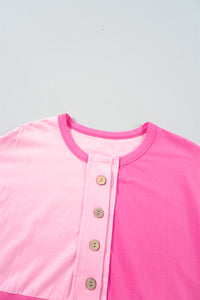 Online Pink Two Tone Half Buttons Collared T Shirt