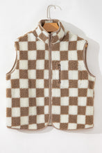 Load image into Gallery viewer, Online Black Checkered Sherpa Collared Jacket Vest
