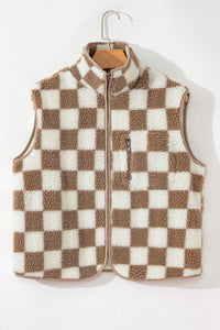 Online Black Checkered Sherpa Collared Jacket Vest