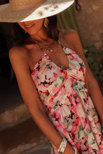 Load image into Gallery viewer, Online Pink Floral Sleeveless Halter Neck Shirred Back Ruffled Mini Dress
