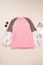 Load image into Gallery viewer, Online Pink Checkered Paisley Patchwork Raglan Sleeve Seamed Plus Size Top
