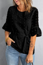 Load image into Gallery viewer, Black Swiss Dot Tie Blouse
