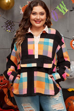 Load image into Gallery viewer, Online Black Plus Size Checkered Print Sherpa Henley Sweatshirt
