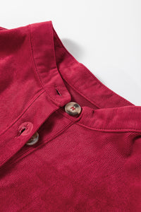 Online Burgundy Corduroy Ruffle Tiered Buttoned O Neck Shirt