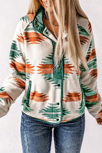 Online Multicolour Western Aztec Snap Buttoned Fleece Jacket