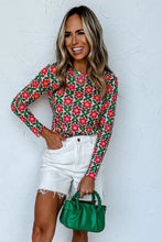 Load image into Gallery viewer, Red Retro Floral Print Stretchy Long Sleeve Top
