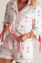 Load image into Gallery viewer, White Plus Size Wine Glass Print Bow Knot Pajama Set
