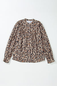 Jet Stream Oversized Leopard Print Balloon Sleeve Casual Shirt