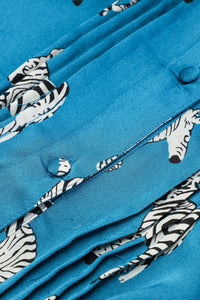 Online Blue Printed Zebra Pattern Pleated Shirt Tunic Dress