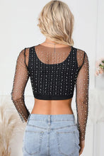Load image into Gallery viewer, Black Pearl and Rhinestone Detail Sheer Mesh Top
