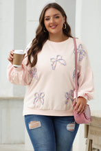 Load image into Gallery viewer, Online Light Pink Embroidered Bow Lantern Sleeve Oversized Pullover Sweatshirt
