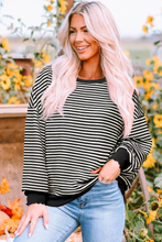 Load image into Gallery viewer, Online Pink Stripe Loose Drop Shoulder Long Sleeve Top
