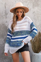 Load image into Gallery viewer, Blue Loose Openwork Round Neck Sweater
