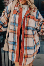 Load image into Gallery viewer, Online Brown Stripe Plus Size Plaid Print Collared Buttoned Jacket
