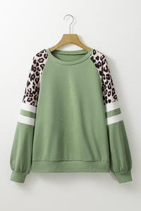 Online Black Leopard Print Colorblock Raglan Sleeve Sweatshirt