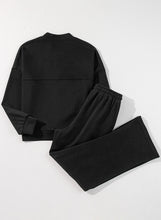 Load image into Gallery viewer, Online Black Solid Seamed Zipper Jacket and Drawstring Waist Pants Set
