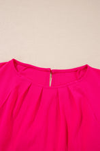 Load image into Gallery viewer, Online Strawberry Pink Floral Embroidered Flutter Sleeve Pleated O Neck Plus Size Blouse
