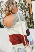 Load image into Gallery viewer, Light Gray Colorblock Distressed Sweater
