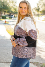 Load image into Gallery viewer, Online Black Leopard Print Colorblock V Neck Long Sleeve Plus Size Top
