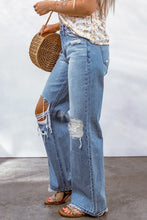 Load image into Gallery viewer, Sky Blue Destroyed Open Knee Wide Leg Jeans
