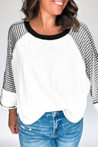 Online Black Striped Bracelet Sleeve Raglan Patchwork Top
