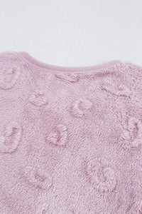 Online Lavendula Textured Leopard Fleece Loose Two Piece Lounge Set
