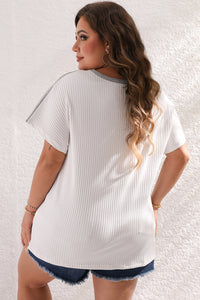 Online White Colorblock Patchwork Batwing Sleeve Ribbed Plus T Shirt