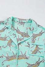 Load image into Gallery viewer, Online Green Leopard Satin Ruffle Pajama Short Set
