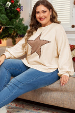 Load image into Gallery viewer, Online Beige Star Shape Studded Crew Neck Plus Size T Shirt
