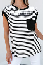 Load image into Gallery viewer, Online Black Stripe Chest Pocket Patch Round Neck Tank Top
