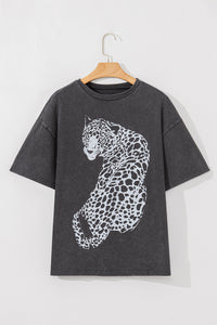 Online Medium Grey Vintage Cheetah Printed Mineral Wash Graphic Tee