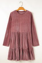 Load image into Gallery viewer, Online Apricot Pink Plus Size Velvet Ribbed Knit Tiered Ruffled Mini Dress

