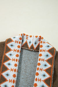 Online Orange Printed Aztec Print Open Front Knitted Cardigan