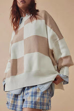 Load image into Gallery viewer, Online Green Checkered Side Slits Drop Shoulder Oversized Sweater
