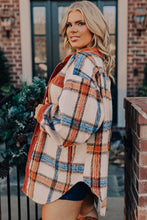 Load image into Gallery viewer, Online Brown Stripe Plus Size Plaid Print Collared Buttoned Jacket
