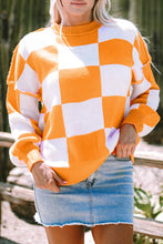 Load image into Gallery viewer, Online Rose Checkered Bishop Sleeve Sweater
