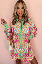 Load image into Gallery viewer, Online Orange Western Geometric Print Cuffed Shift Shirt Dress
