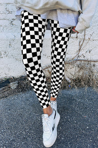 Online Khaki Checkered Pattern High Waist Skinny Leggings