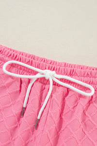 Online Sachet Pink Checkered Textured Tee and Drawstring Shorts