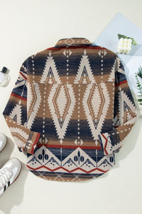 Online Brown Western Aztec Collared Button-up Sweatshirt