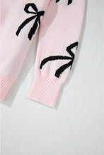 Load image into Gallery viewer, Online Light Pink Bow Pattern Knitted Loose Fit Sweater
