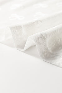 Online White Mesh Bow Pattern Long Sleeve Top