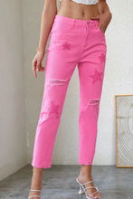 Load image into Gallery viewer, Pink Star Shape Patchwork Mid Waist Straight Leg Jeans
