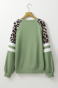 Online Black Leopard Print Colorblock Raglan Sleeve Sweatshirt