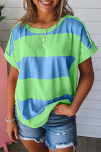 Load image into Gallery viewer, Online Green Colorblock Rounded Hem Loose T Shirt
