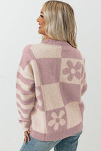 Load image into Gallery viewer, Online Orchid Petal Checkered Floral Print Striped Sleeve Sweater
