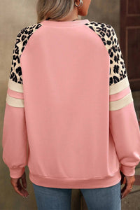 Online Black Leopard Print Colorblock Raglan Sleeve Sweatshirt