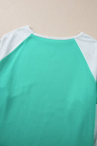 Online Aruba Blue Colorblock Patchwork Cross Seam Plus Sweatshirt